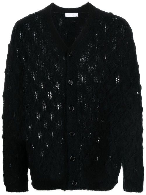 Open-knit buttoned cardigan - Black