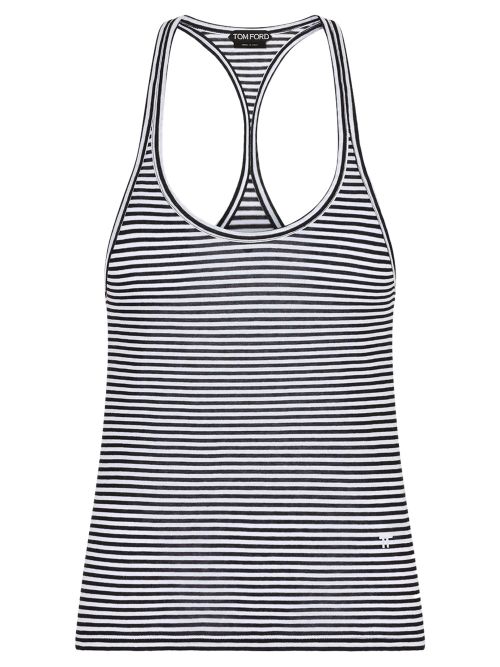 Striped Viscose Tank Top With Tonal Tf Embroidered Logo