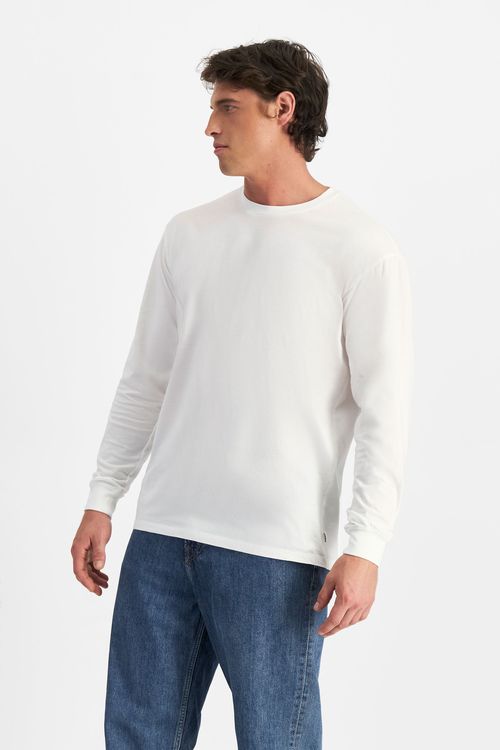 Men's Cotton long sleeve crew tee in Nu White