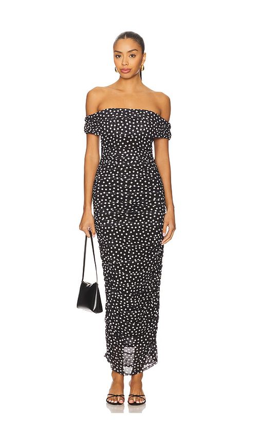 MAJORELLE x Yhasmina Ferrara Thea Maxi Dress in Black Polka Dot.  XS also in L, M, S