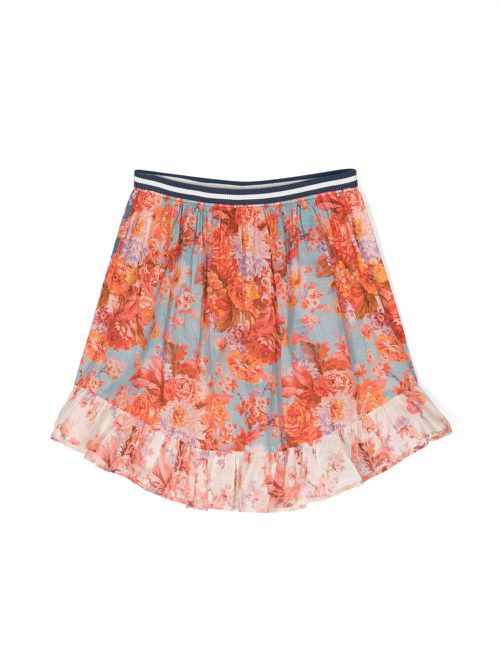 Floral-print ruffle-detail skirt - Pink