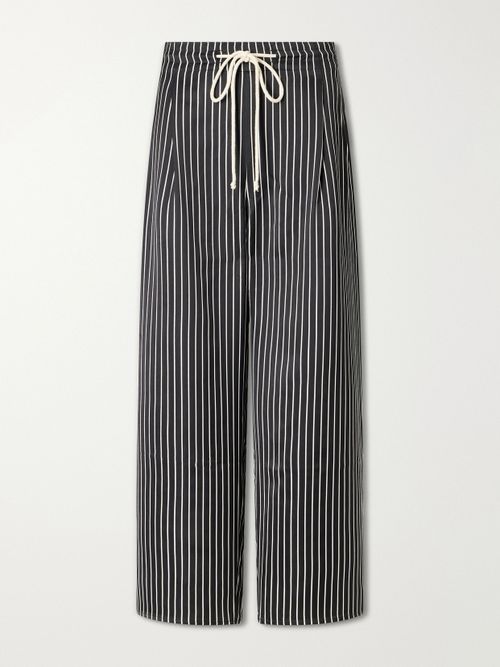 Balloon Drawstring Habotai Wide-leg Pants - Black