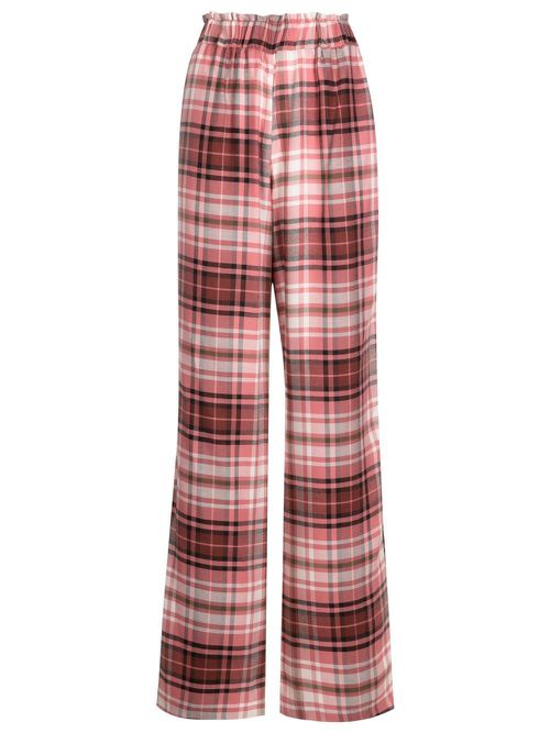 Check-pattern high-waist trousers - Red