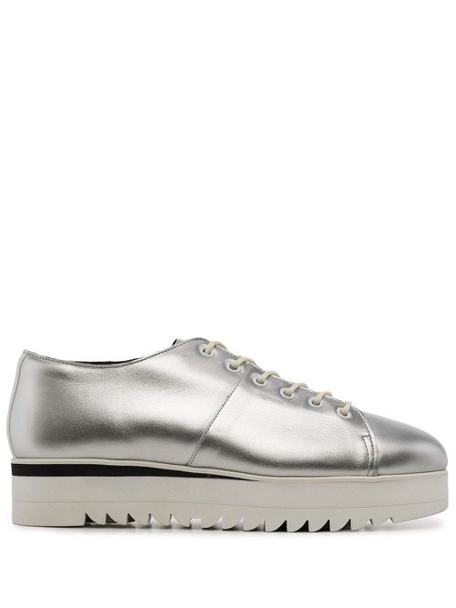 Metallic leather lace-up shoes - Silver