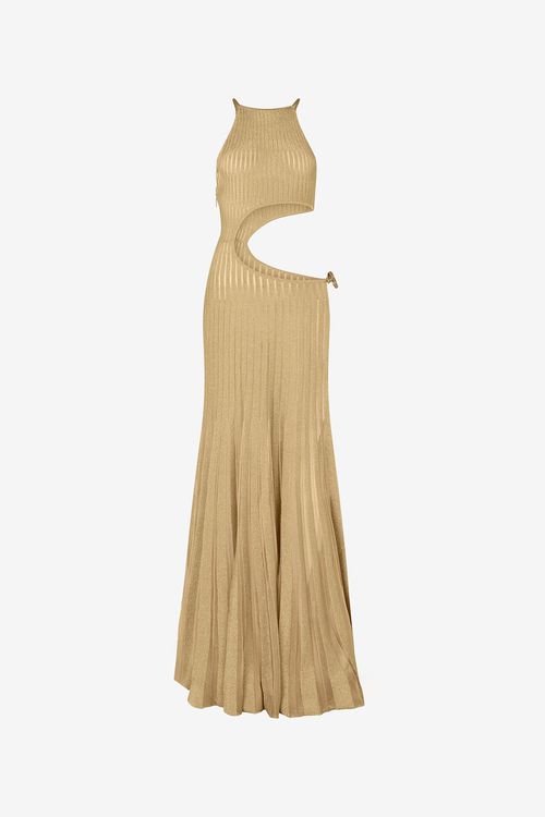 Long Sheer Gold Dress With Cut-outs