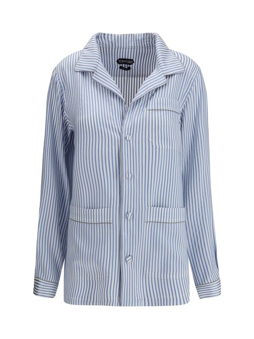 Striped Silk Shirt — Blue
