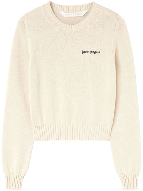 Logo-embroidered cotton jumper - Neutrals
