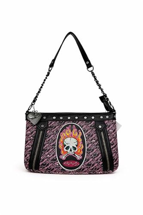 ED HARDY Women’s Shoulder Handbag with Skull Flame Graphic