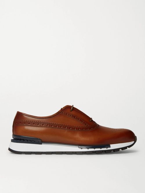 Fast Track Leather Brogue Sneakers - Men - Brown - UK 11