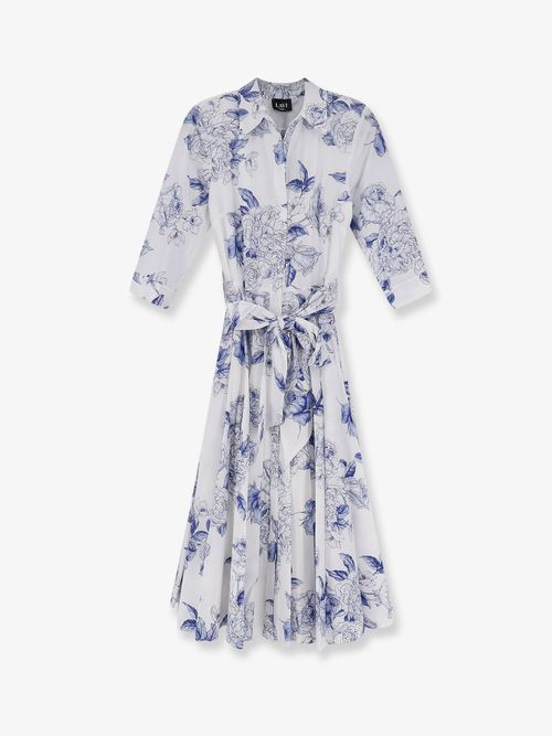 Floral-Print Cotton Dress — White
