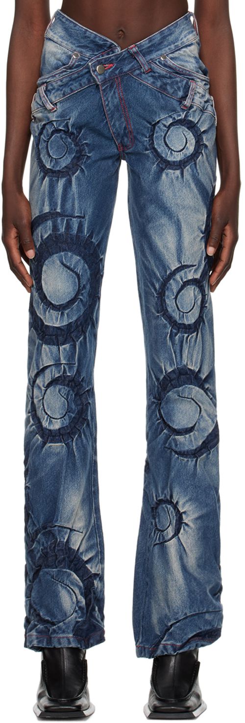Blue flower denim jeans