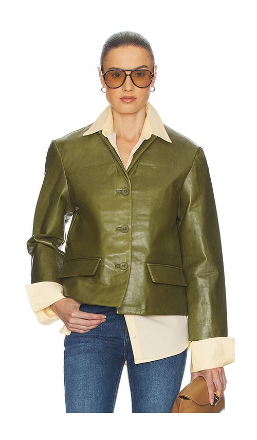 Helsa Puffy Leather Jacket in Avocado - Green. L also in XXS, XS, S