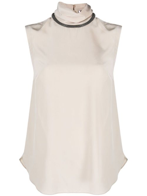 Monili-embellished silk blouse - Neutrals