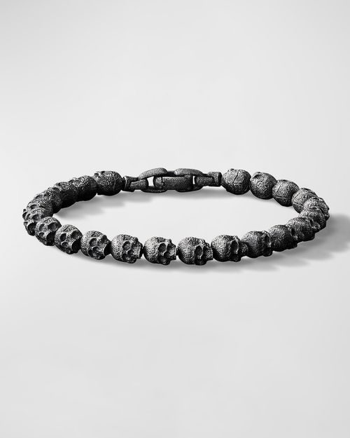 Men's Memento Mori Skull Bead Bracelet in Sterling Silver