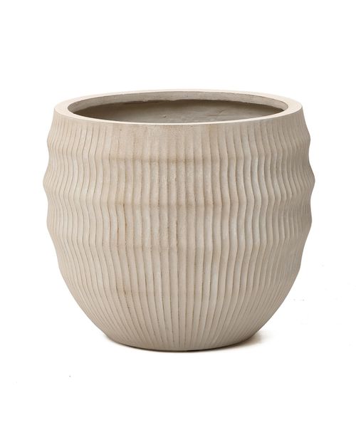 17.5" Dia Round Planter, Large Pots for Plants with Drainage Hole, Modern Wavy Textured Decorative Planter Pots for Indoor Plants - Bei