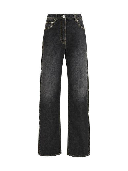 Studded Straight-Leg Jeans — Black