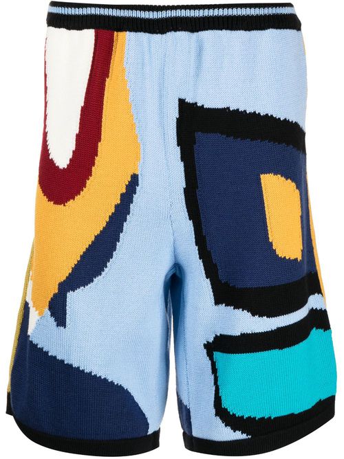 Abstract-print knitted shorts - Blue