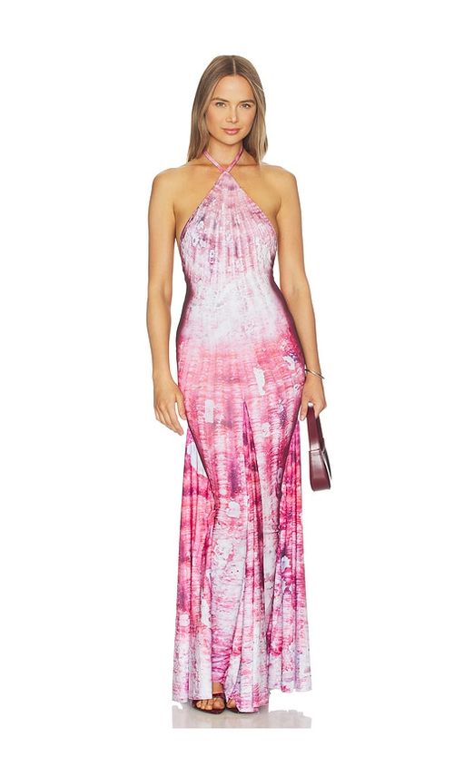 Di Petsa Shell Halter Neck Long Dress in Pink. - S also in XS