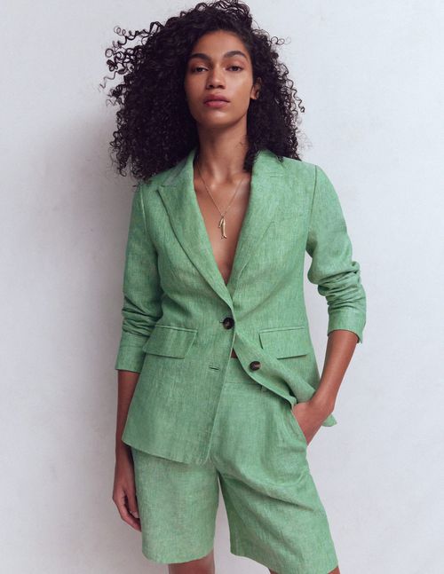 Women's Stamford Linen Blazer in Green | Size 0