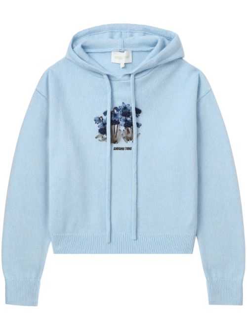 Floral-embroidered hoodie - Blue