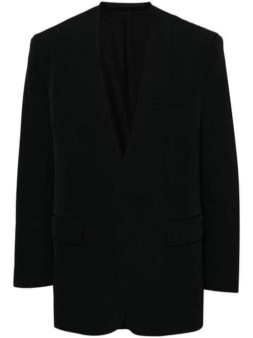 Layered wool collarless blazer - Black