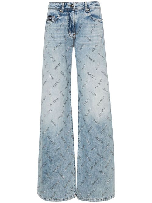Crystal-logo straight-leg jeans - Blue