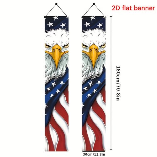 TEMU 2d Flat, 2d Flat Banner 1 Pair - July Decoration Outdoor Day Day Decoration Patriot Eagle Porch Banner Logo Memorial Day American Flag Front