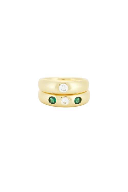 MEGA Emerald And Clear CZ Pinky Ring Set in Sterling & 14k Gold Vermeil - Metallic Gold. 3 also