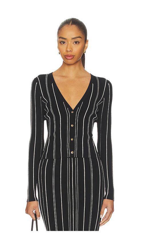 HEVRON Pearl Cardigan in Black,White. L. Also in M