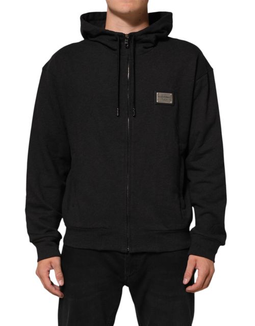 Logo-Patch Cotton Hoodie — Black