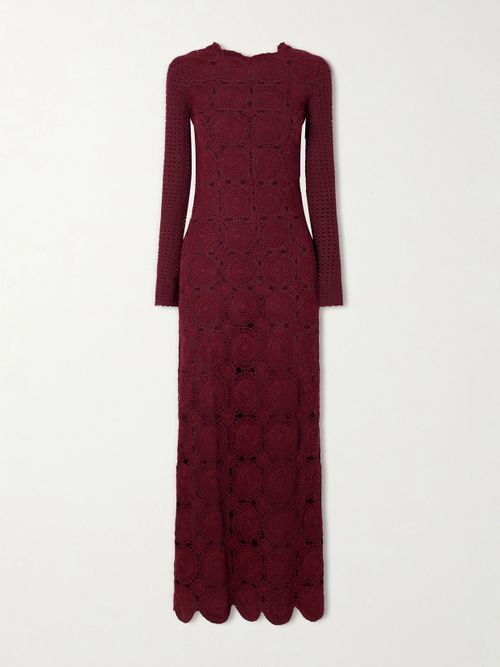 Siula Crocheted Cotton Maxi Dress - Burgundy