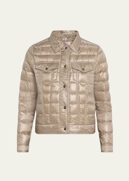 Water-Resistant Shiny Nylon Puffer Shirt Jacket