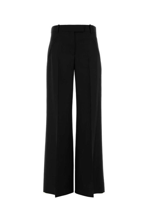 Wool Blend Wide-Leg Trousers — Black