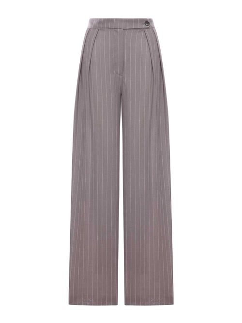 Wide-Leg Pinstriped Fabric Trousers
