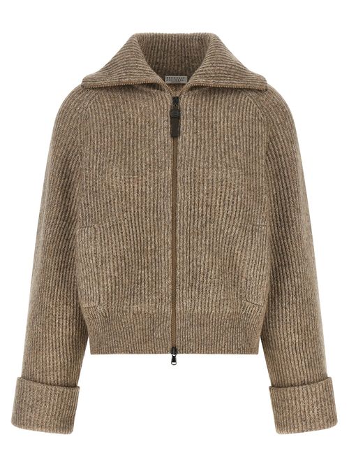 Shiny Zipper Pull Cardigan