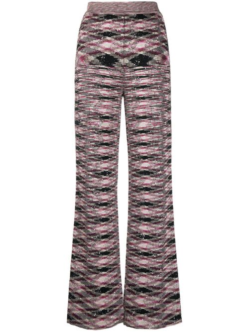 Patterned intarsia-knit flared trousers - Black