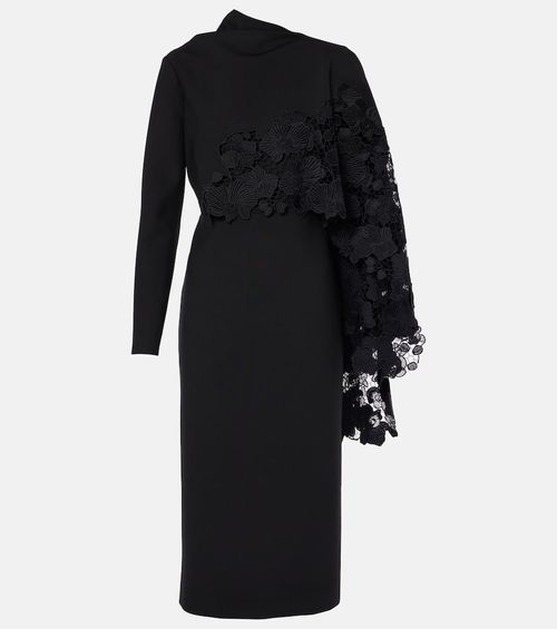 Floral guipure wool midi dress