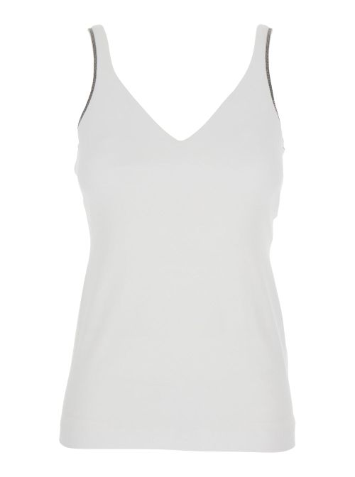 Stretch Cotton V-Neck Tank Top — White