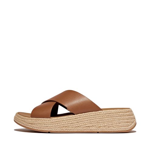 Women F-MODE Espadrille Leather Flatform Cross Slides