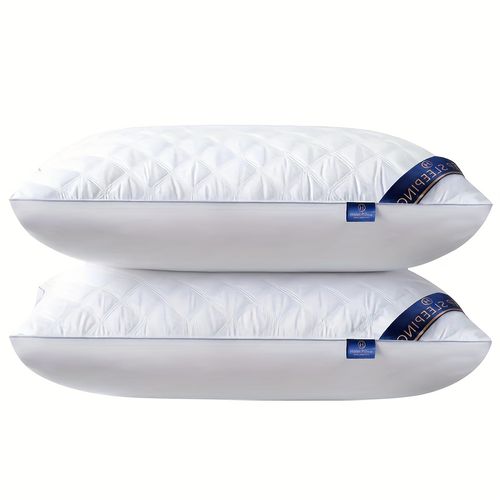 TEMU 2 Pack Hotel Fluffy, Supportive, And Non-collapsing Cervical Spine Pillow Core For Home Or Dorm Use, Neck Support, Machine Washable Polyester