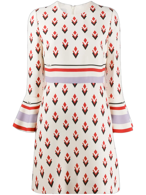 Geometric-Print Dress — White