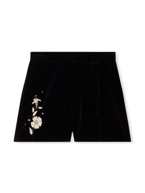 Habille Flash flower-embroidered velvet shorts - Black
