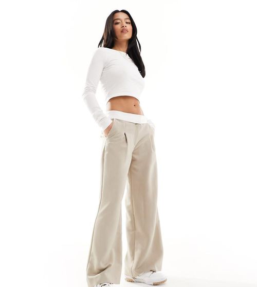 Miss Selfridge Petite fold over waistband trouser in stone-Neutral