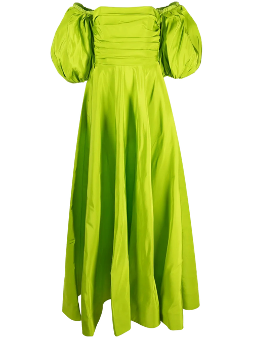 Silk-Blend Off-Shoulder Dress — Yellow