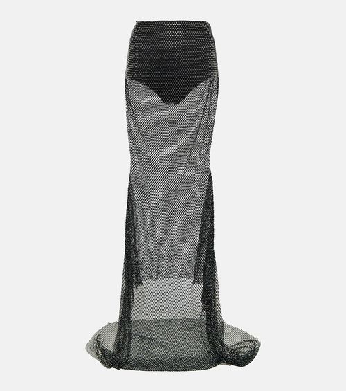 Crystal-embellished mesh maxi skirt