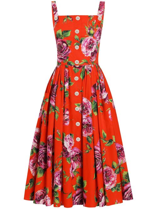 Floral-print midi dress - Red