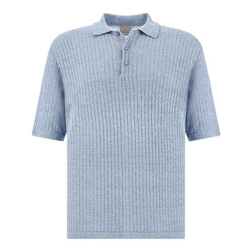 Polo shirt in linen and cotton Urukai, Man, Bright White - Blue Bonnet