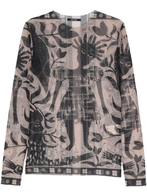 Mix-print mesh T-shirt - Neutrals