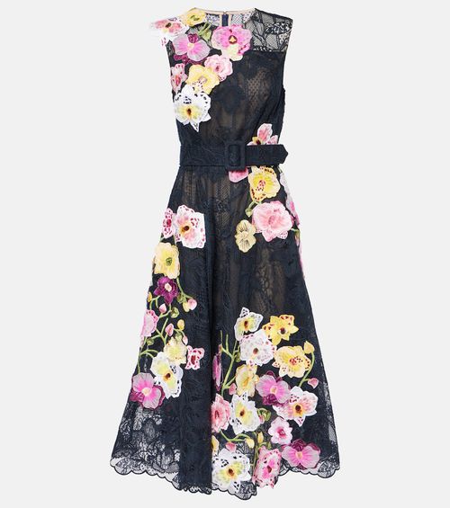Orchid embroidered lace cocktail dress