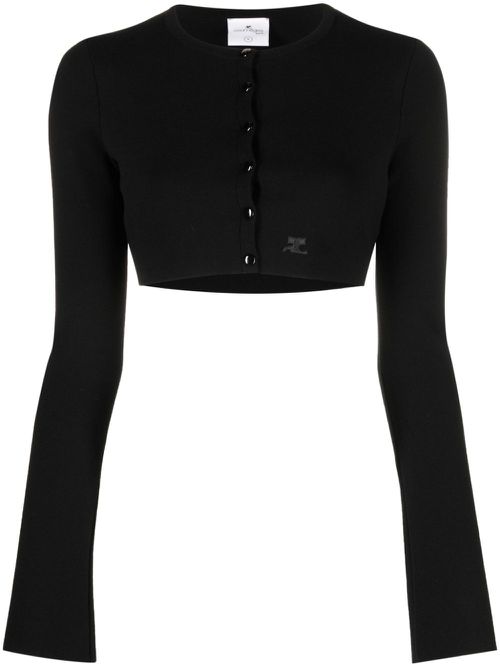 Crew-neck cropped cardigan - Black